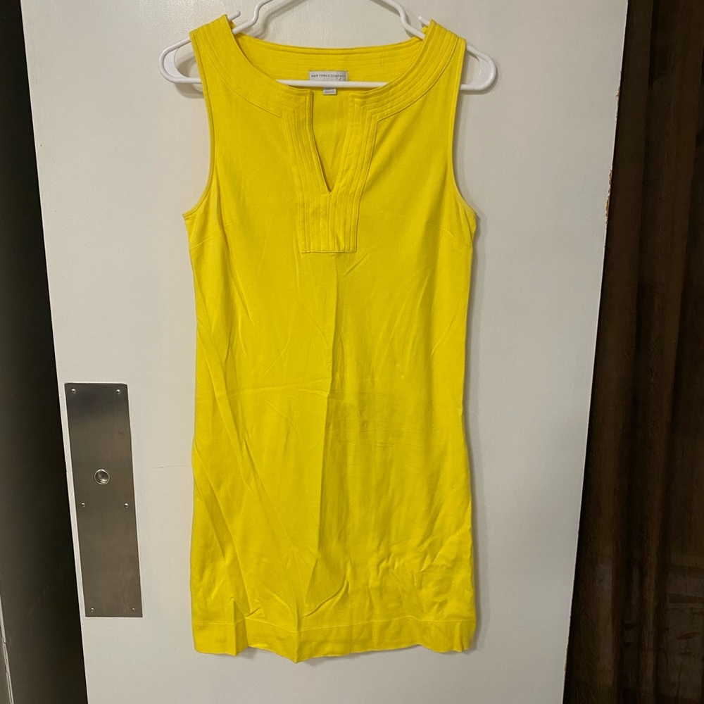 Yellow split neck shift dress